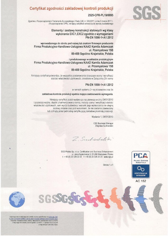 Certyfikat firmy SGS